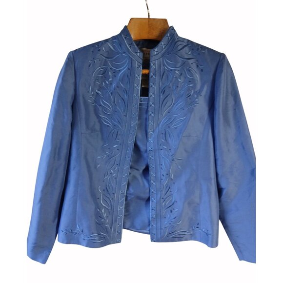 Adrianna Papell Other - Adrianna Papell Blue Embroidered Silk Jacket Shell Size 12 Womens Embroidered
